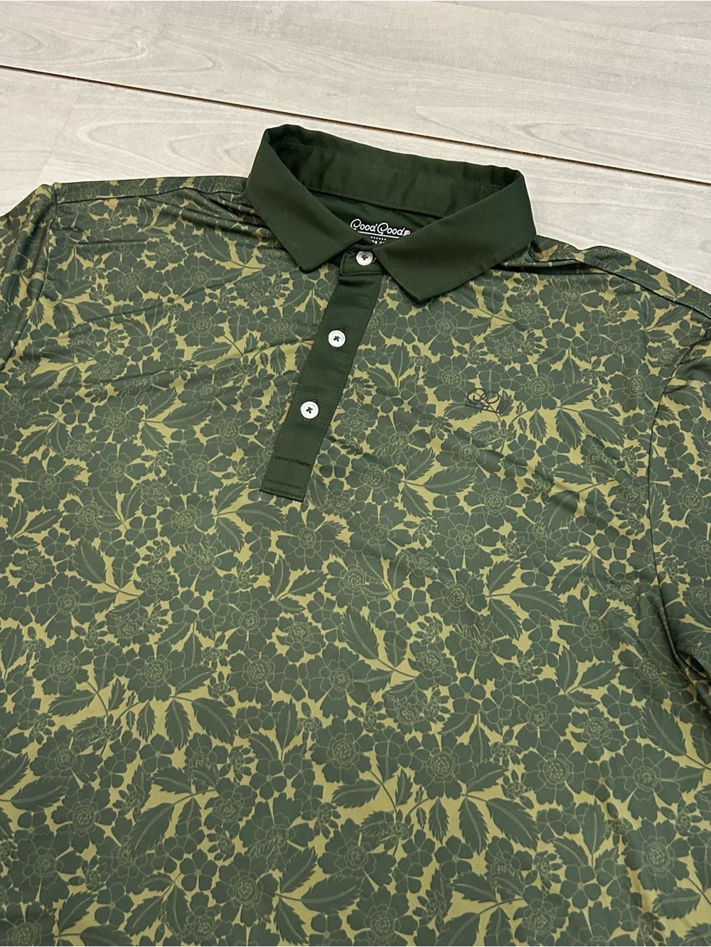 Good Good Golf Fighting For Par Polo Shirt Mens XL Green Floral Performance